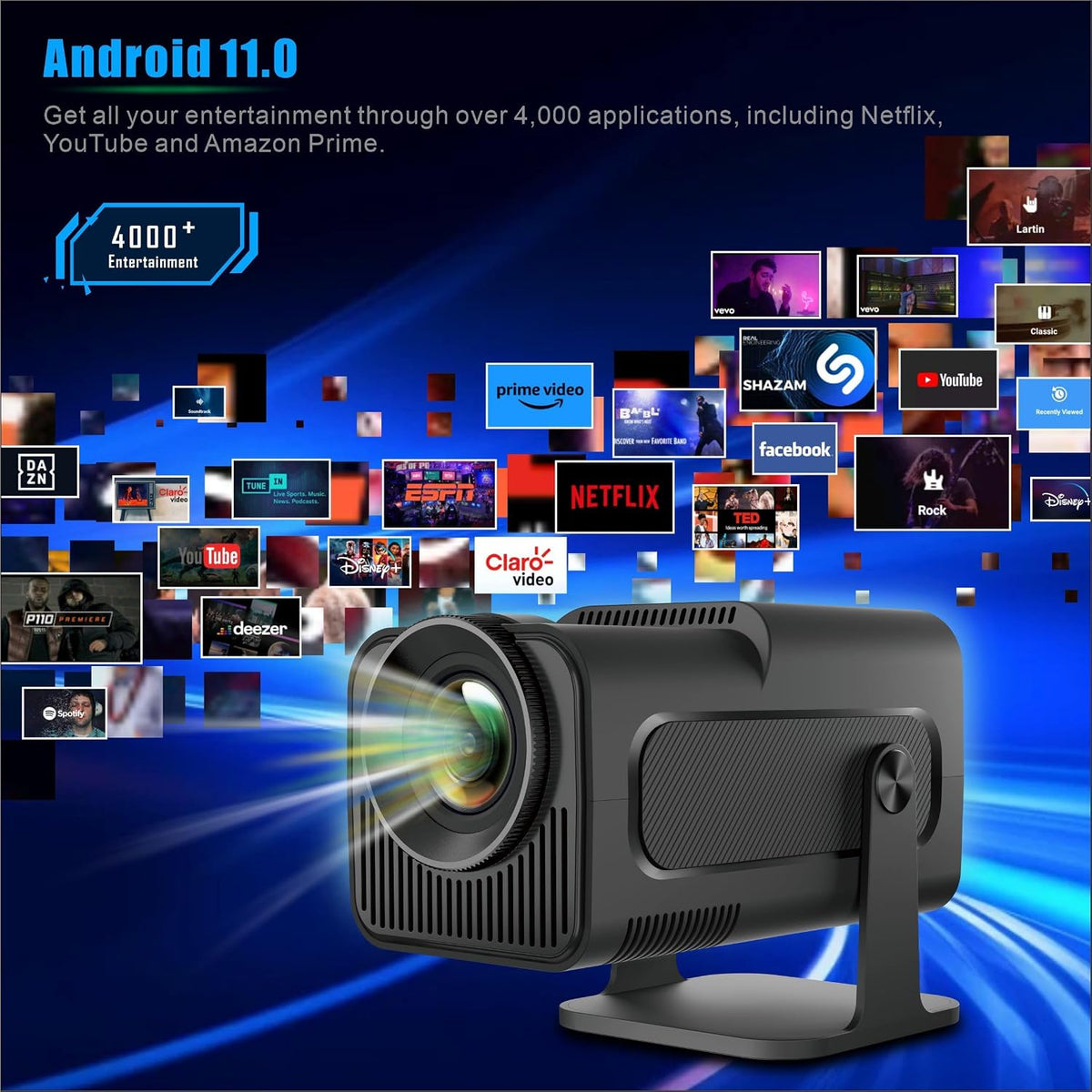 Proyector Inteligente HY320 · Android 11 — Cine en Casa
