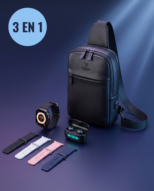 Combo 3 en 1 Morral Antirrobo + Reloj T20 Ultra + Audífonos M10